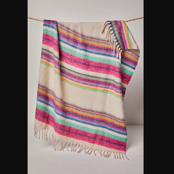Free People Other - NWT FREE PEOPLE Skye Stripe Fringe Throw Blanket O/S 60’’ x 51” Ivory Multi